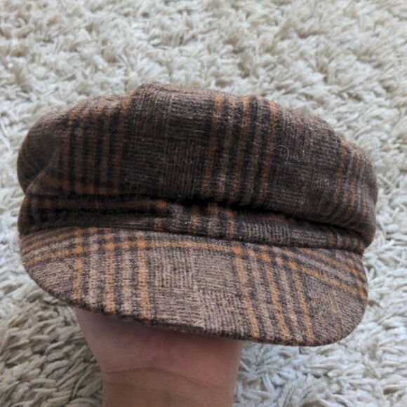 Tickled Pink Brown Plaid 70s Inspired Beret Newsboy Cap - Picture 2 of 6